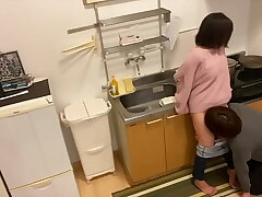 Husband's Business Trip Tease: Asian Wife Cheats in the Kitchen